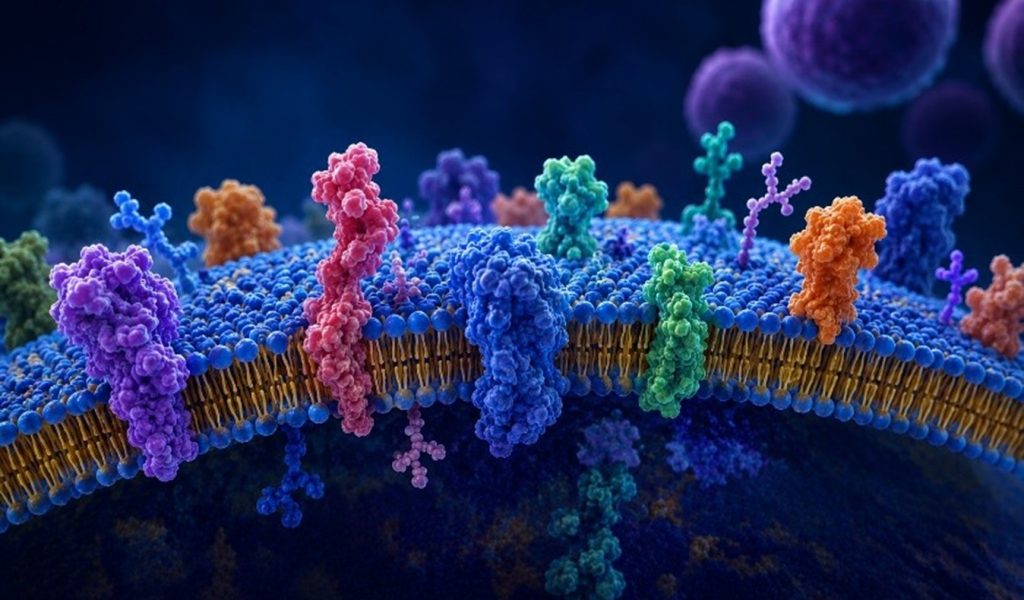 Representación de las proteínas de superficie de la membrana celular externa